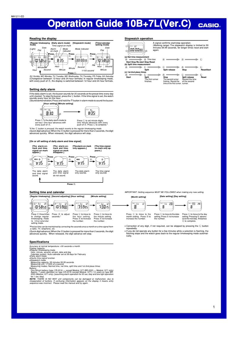 Page 1 of the manual User Manual Casio Collection A163WA-1QES