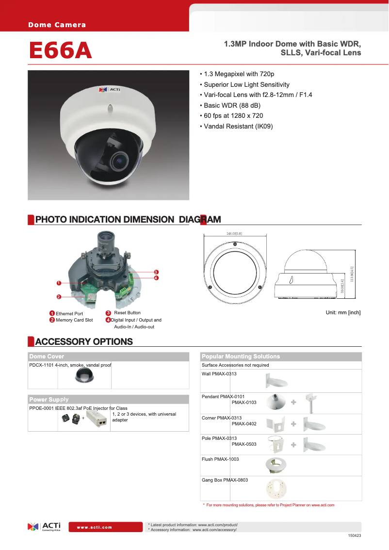 Page 1 of the manual Technical Sheet ACTi E66A