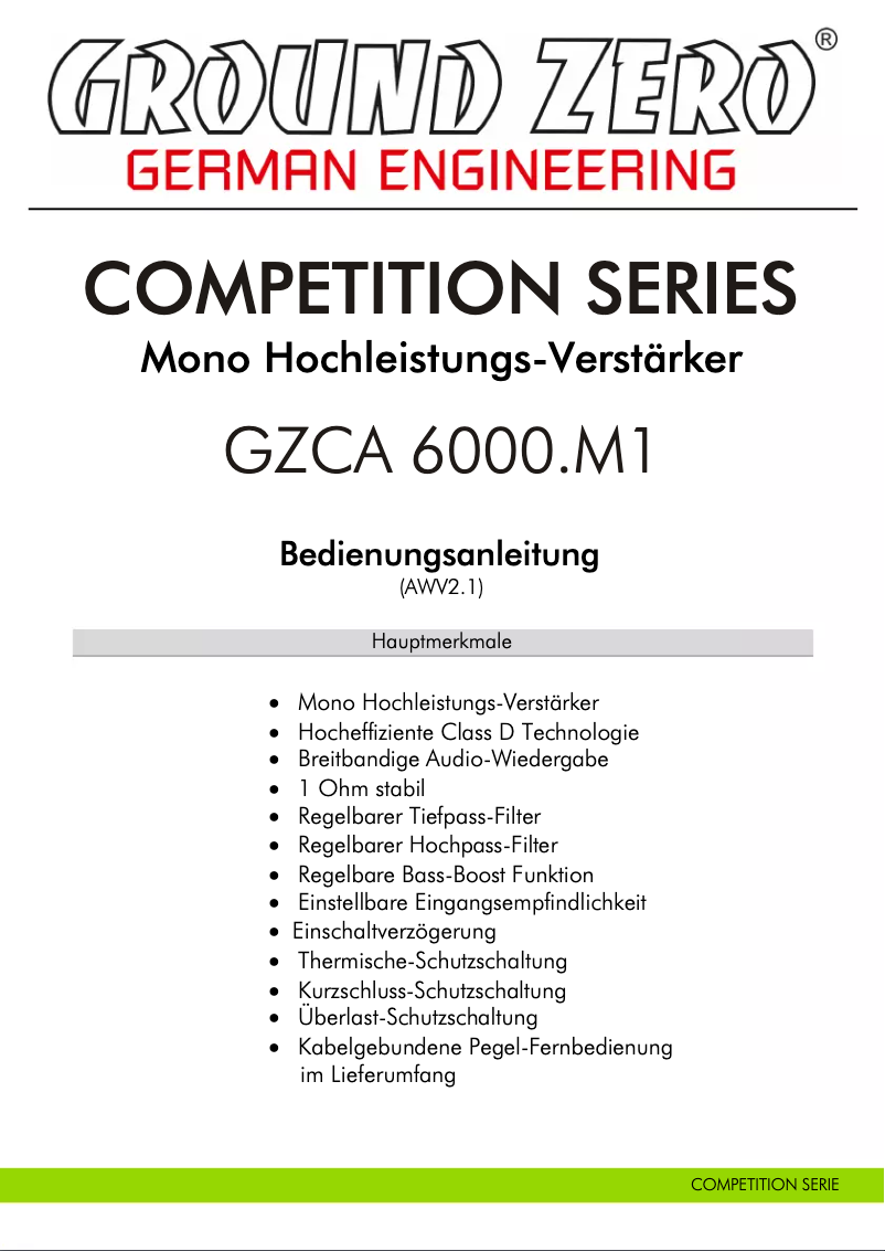 First page image of the manual for GZCA 6000.M1