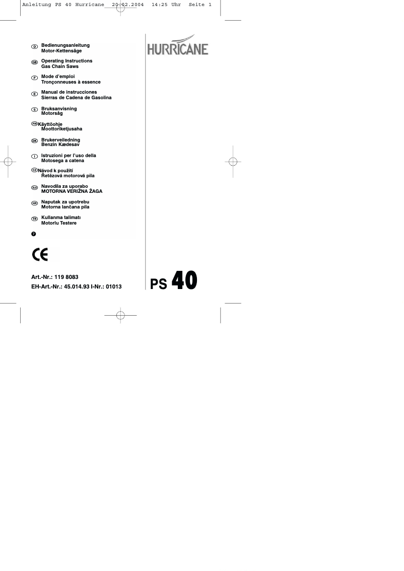 Page 1 of the manual User Manual Hurricane PS 40