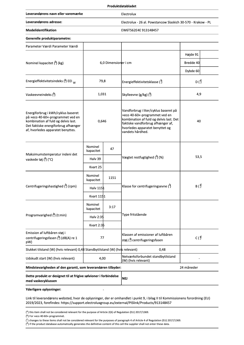 First page image of the manual for EW6T562E4E