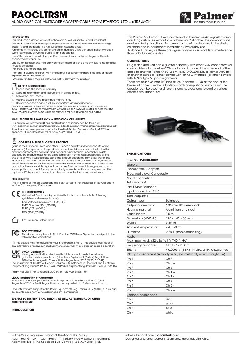 Page 1 of the manual User Manual Palmer AoC Loom TRSm