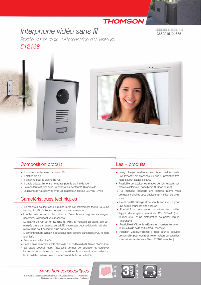 Page 1 of the manual Technical Sheet Thomson 512168