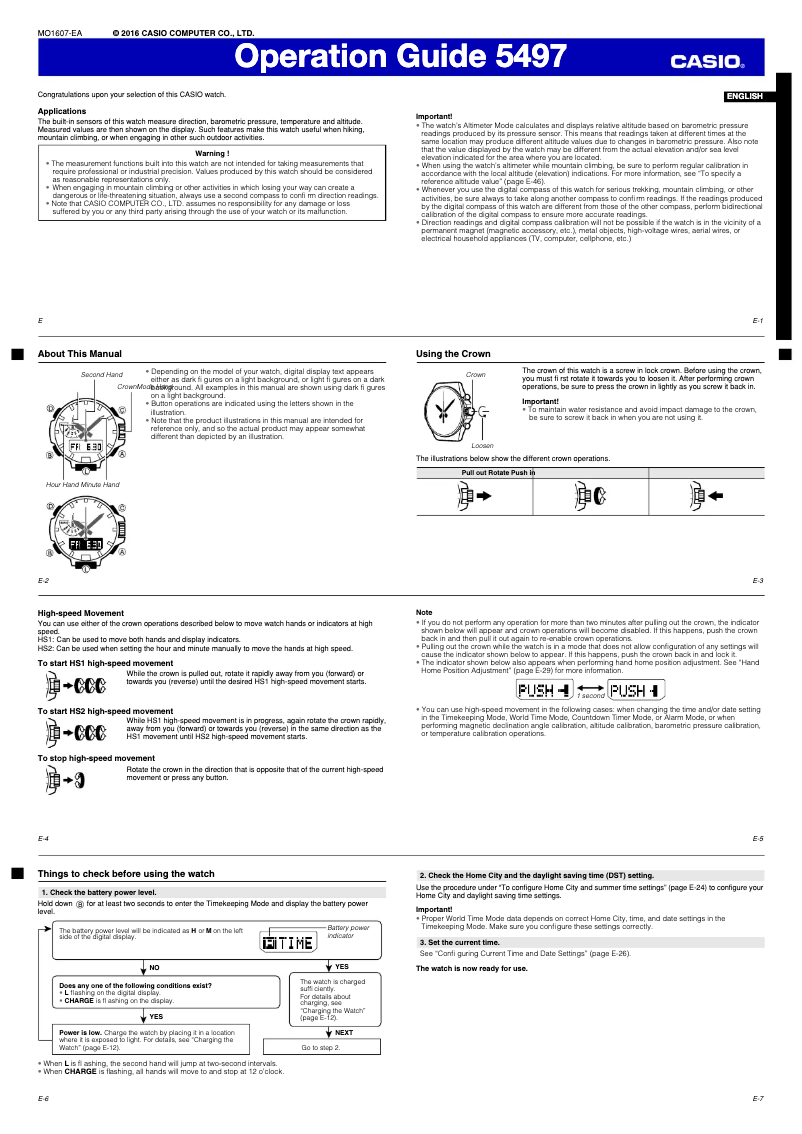 Page 1 of the manual User Manual Casio ProTrek PRG-600