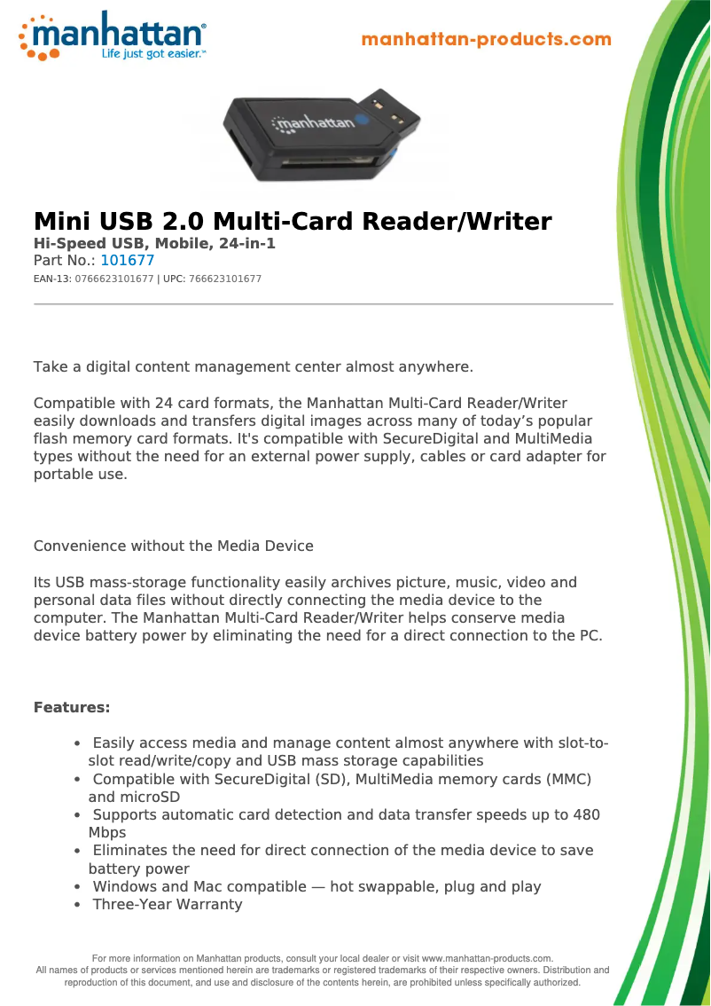 Page 1 of the manual Technical Sheet Manhattan 101677