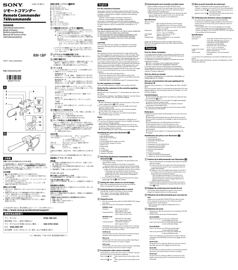 Page 1 of the manual User Manual Sony RM-1BP