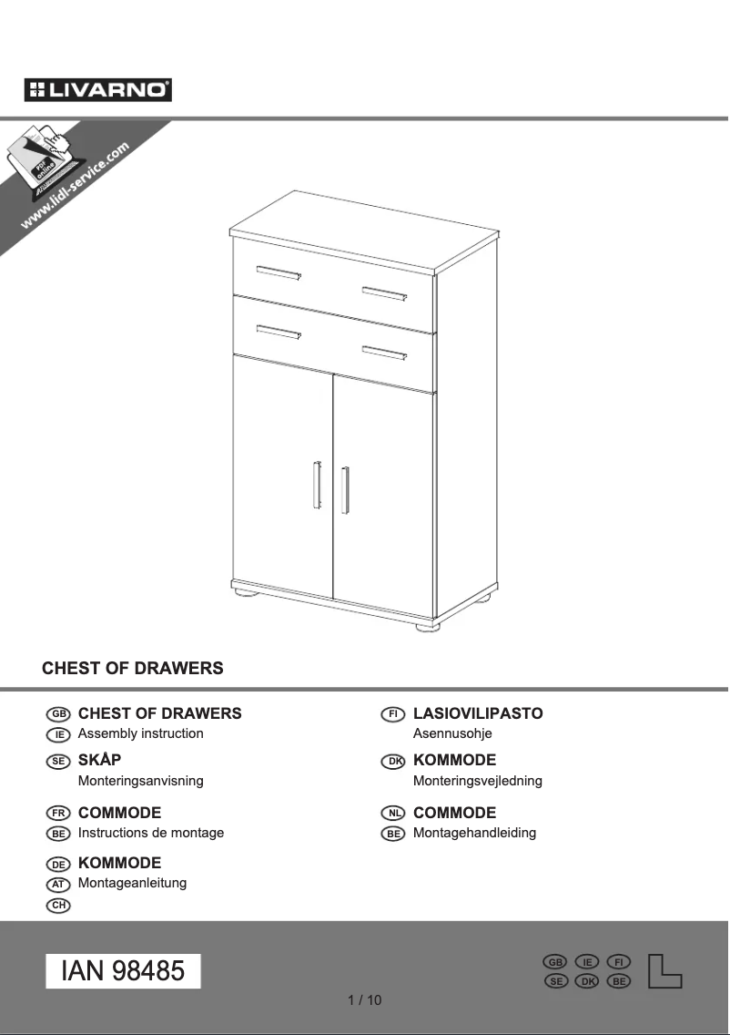 First page image of the manual for IAN 98485