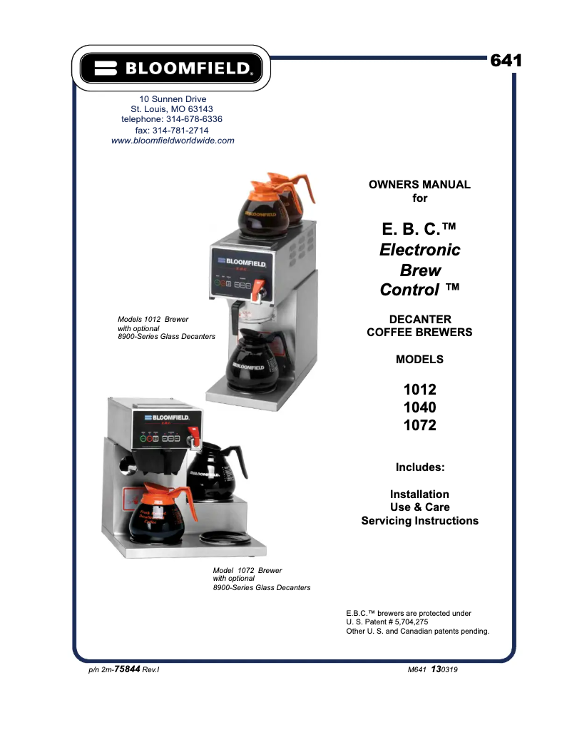 Page 1 of the manual User Manual Bloomfield E.B.C. 1072