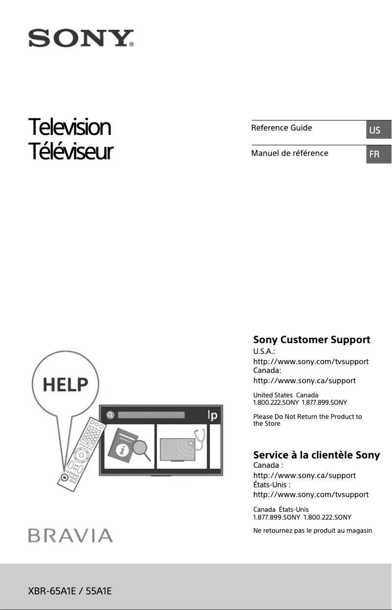 First page image of the manual for Bravia XBR-55A1E