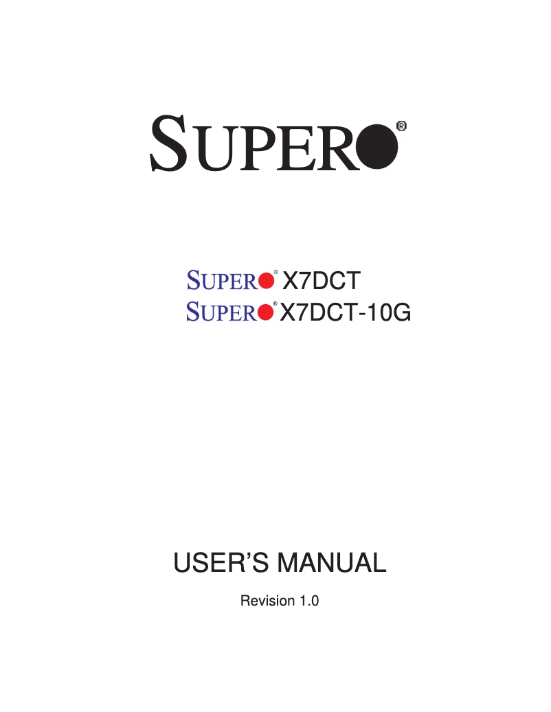 Page 1 of the manual User Manual Supermicro X7DCT
