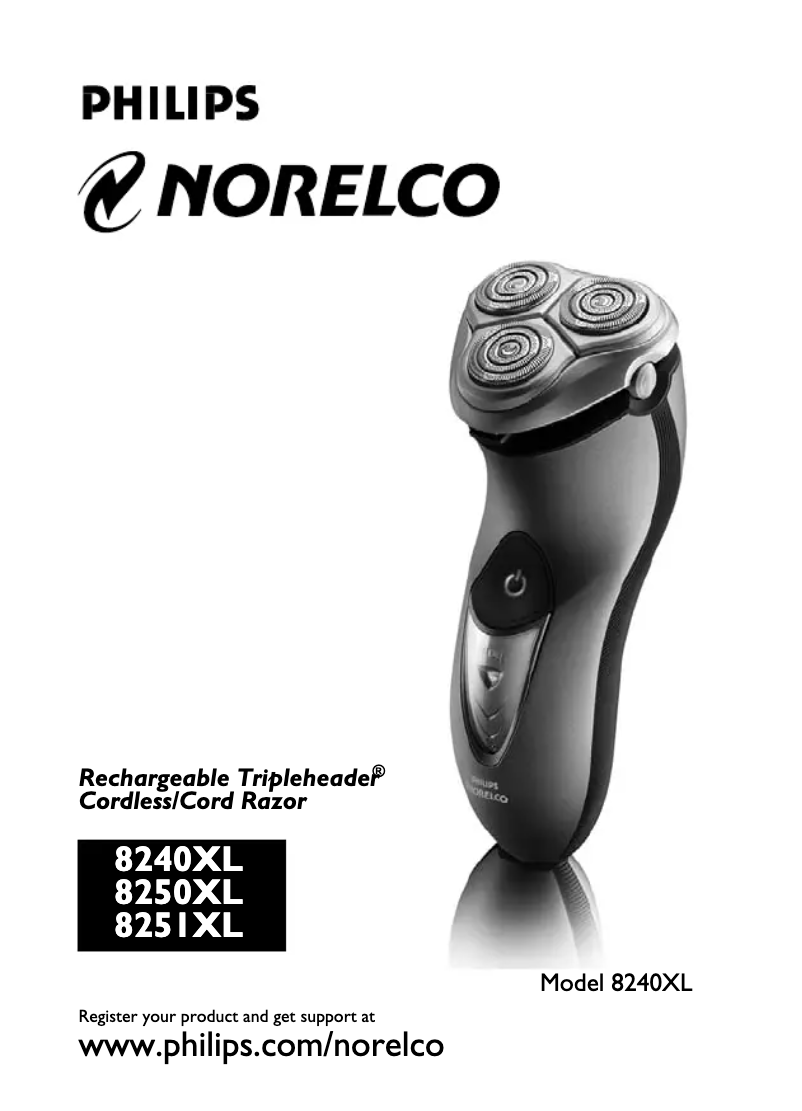 First page image of the manual for Norelco 8240XL