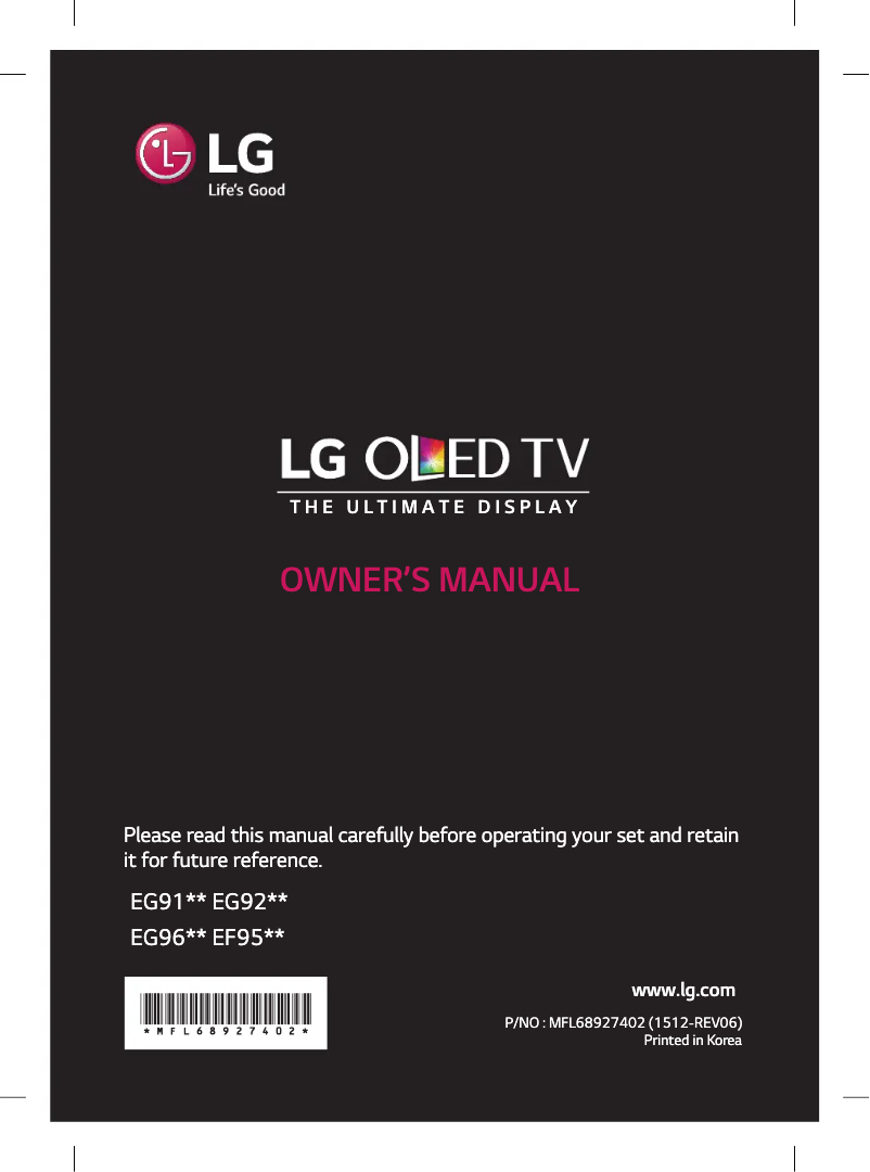 First page image of the manual for 55EF950T