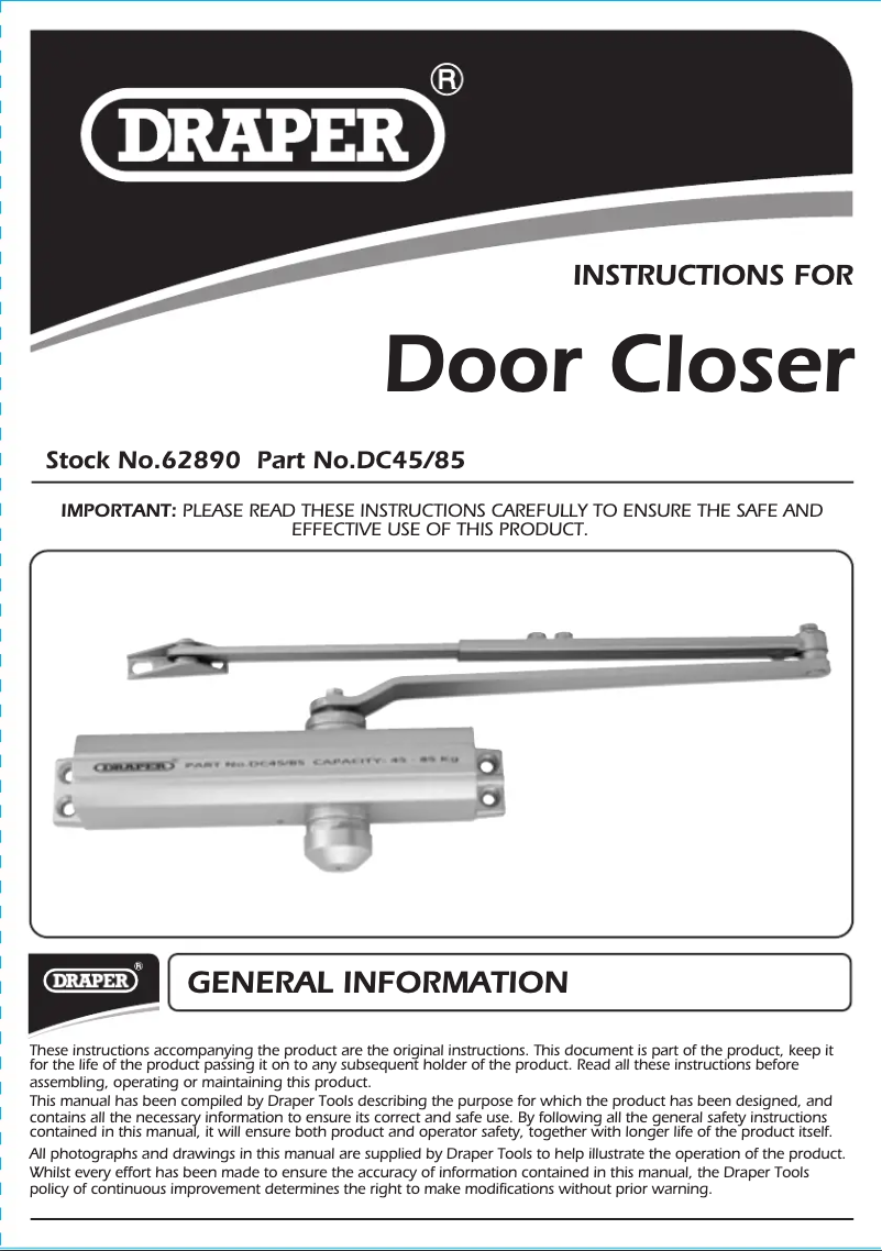 First page image of the manual for DC45/85