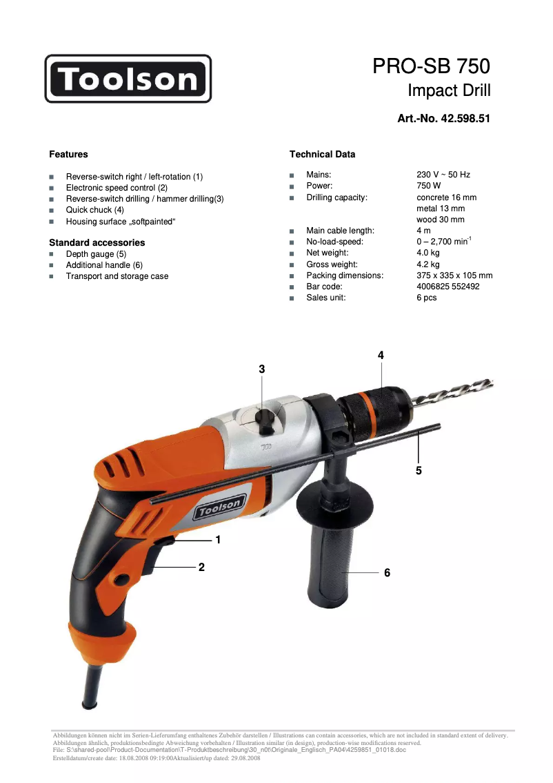 Page 1 of the manual User Manual Toolson PRO-SB 750