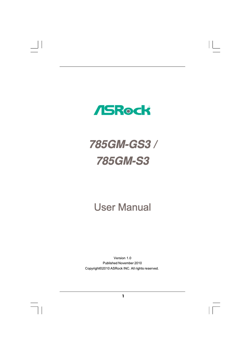 Page 1 de la notice Manuel utilisateur Asrock 785GM-S3