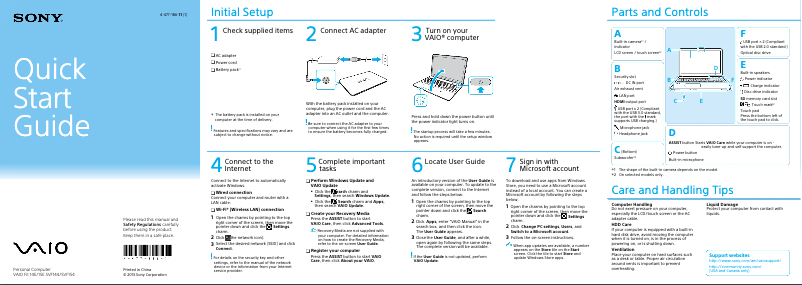 Page 1 of the manual Installation Guide Sony Vaio Fit 15 SVF15416CXB