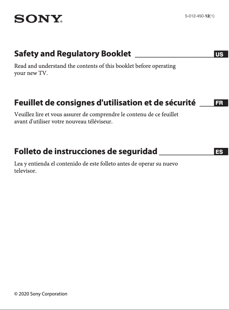 Page 1 of the manual Safety Instructions Sony KD-75X750H