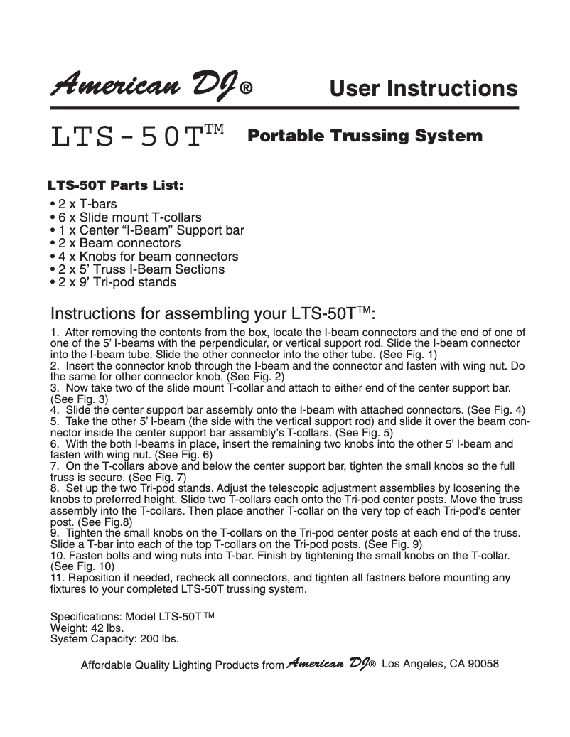 First page image of the manual for LTS-50T
