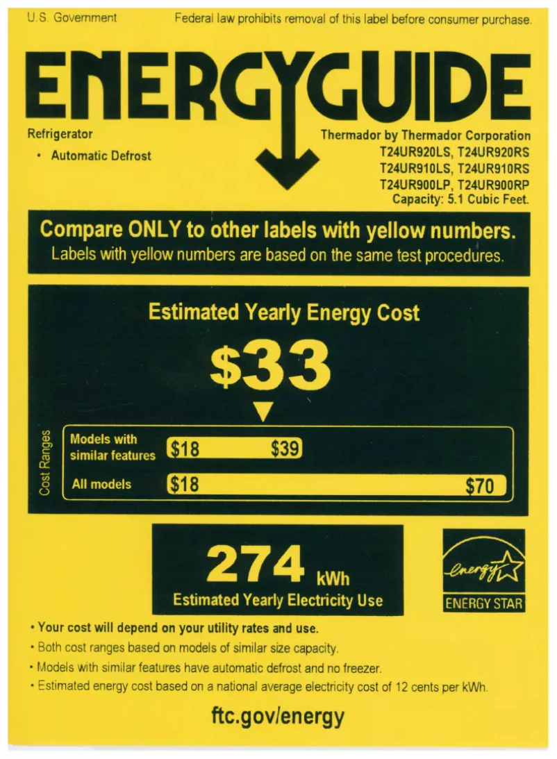 Page 1 of the manual Energy Label Thermador T24UR920LS