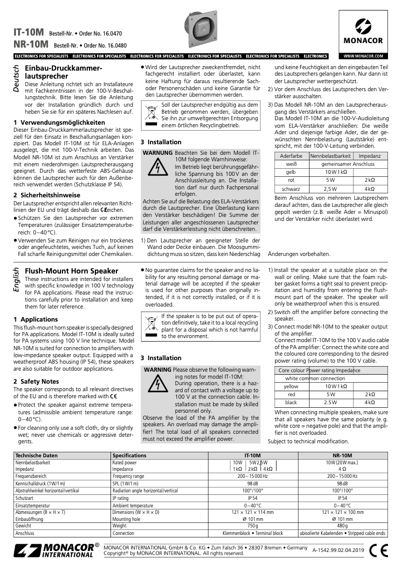 First page image of the manual for NR-10M