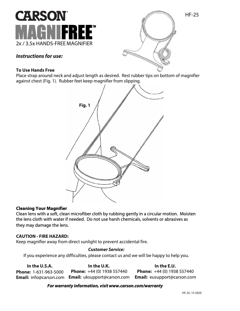 Page 1 of the manual User Manual Carson HF-25