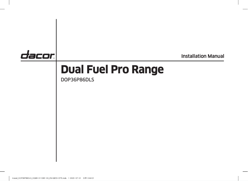 Page 1 of the manual Installation Guide Samsung DOP36P86DLS