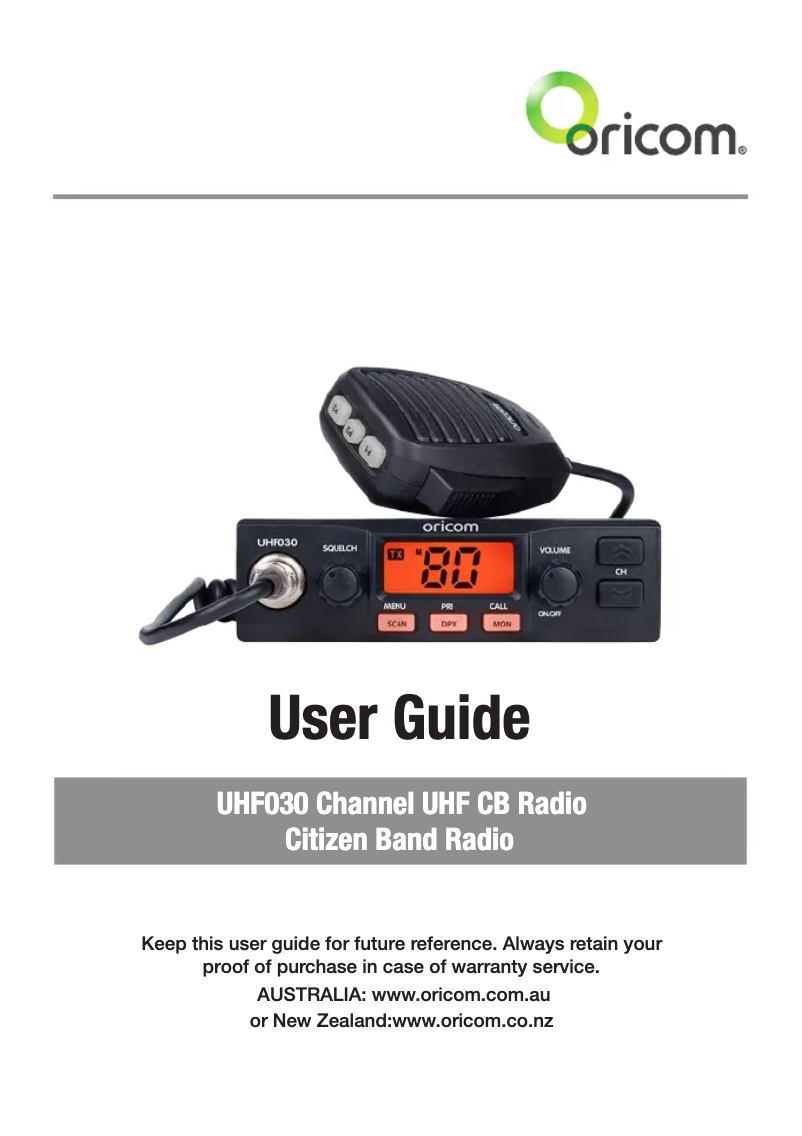Page 1 de la notice Manuel utilisateur Oricom UHF030