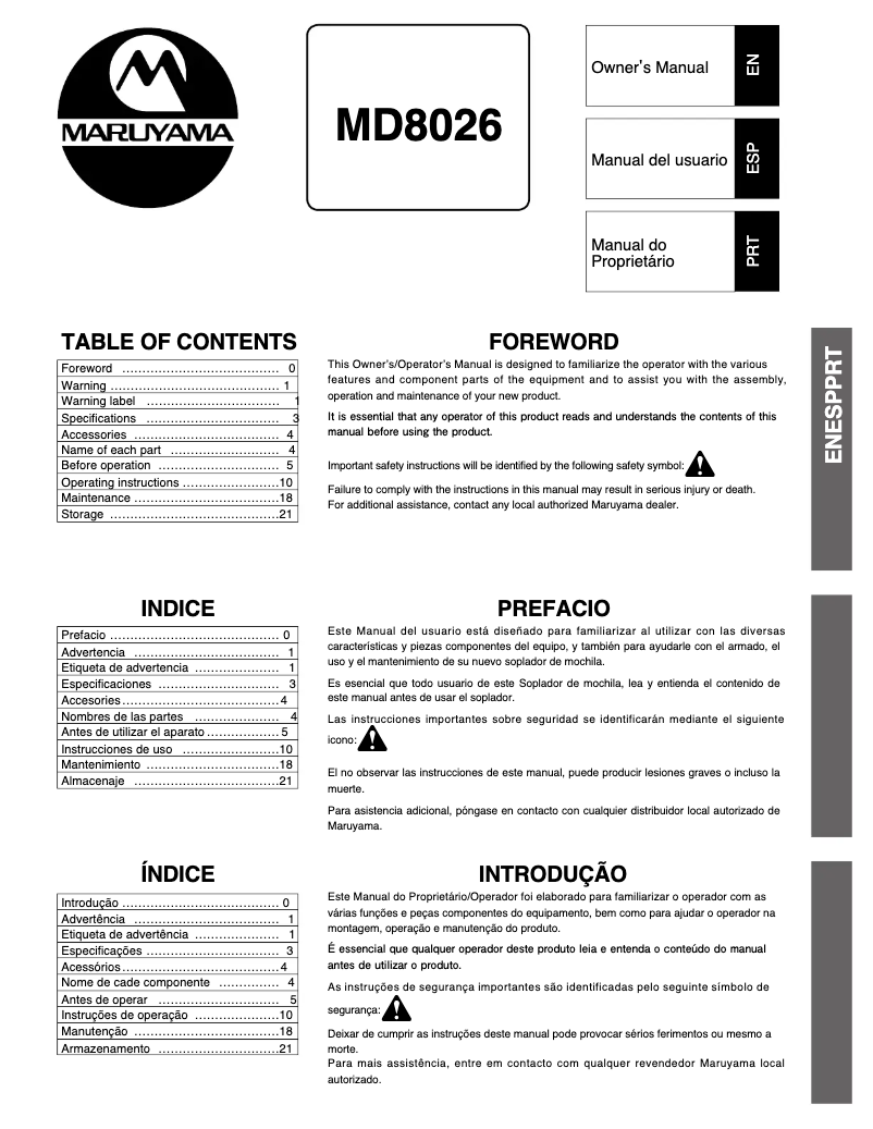 Page 1 of the manual User Manual Maruyama MD8026