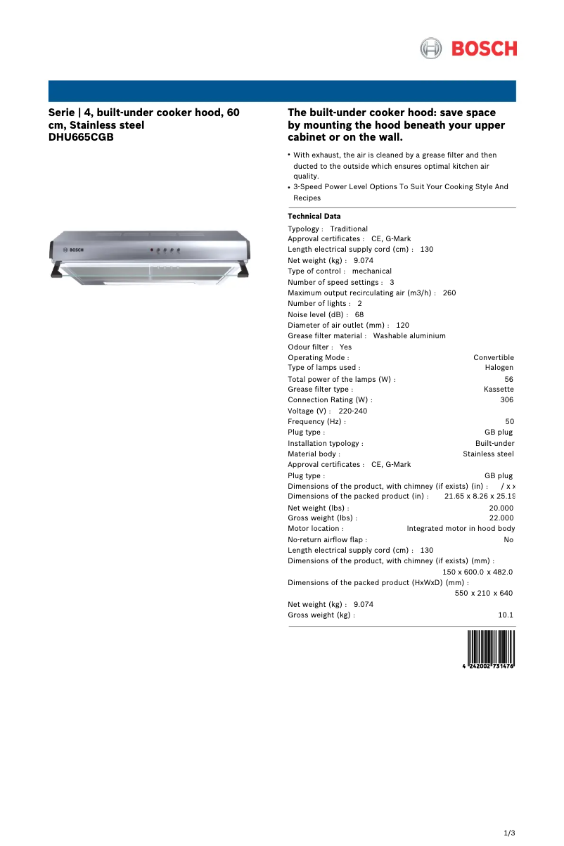 First page image of the manual for DHU665CGB