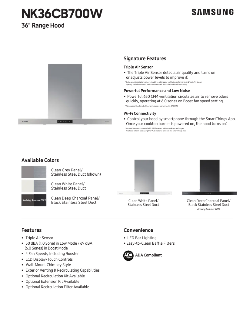 Page 1 of the manual Technical Sheet Samsung NK36CB700W12