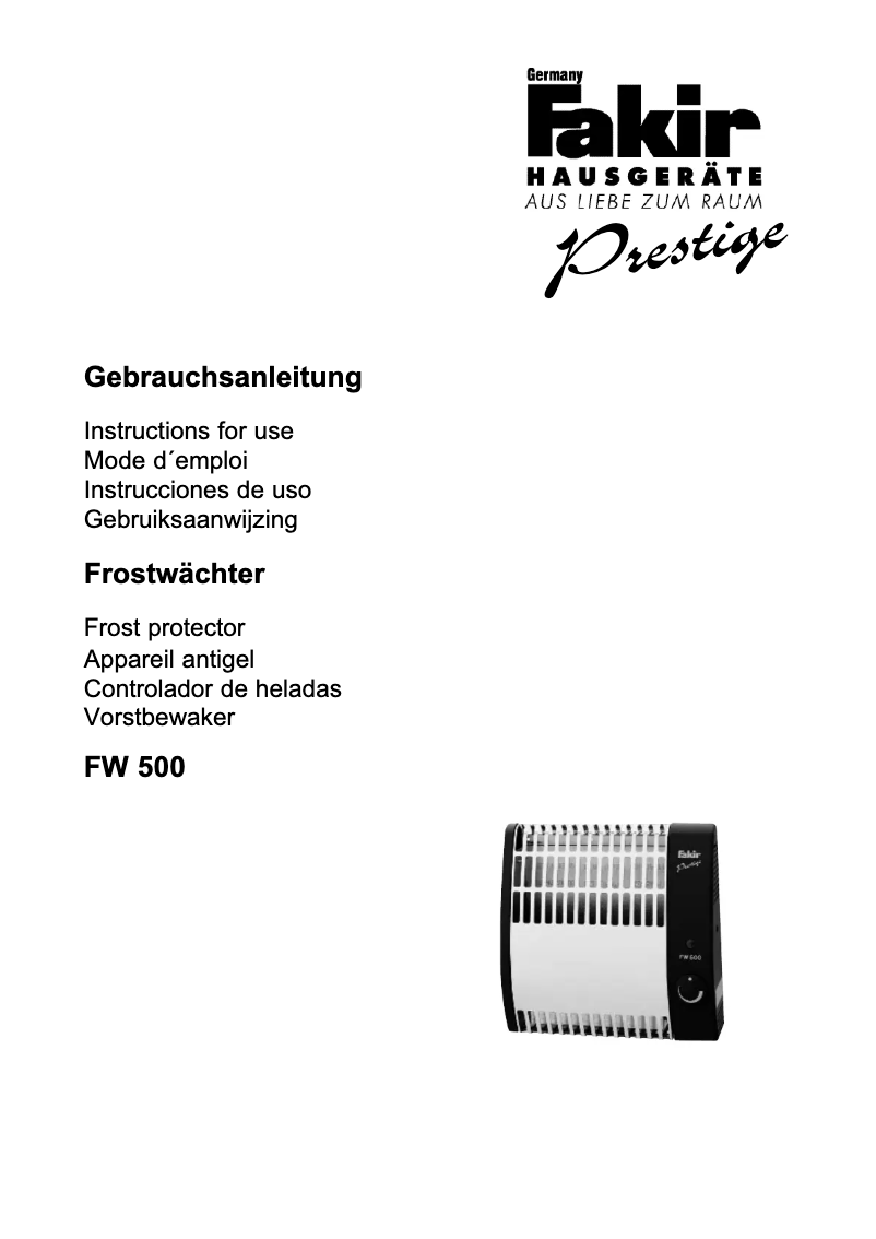 First page image of the manual for FW 500