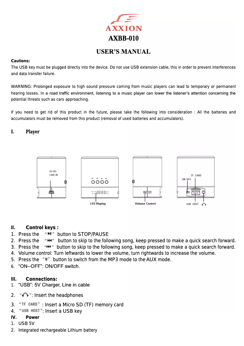 Image de la première page du manuel de l'appareil AXBB-010