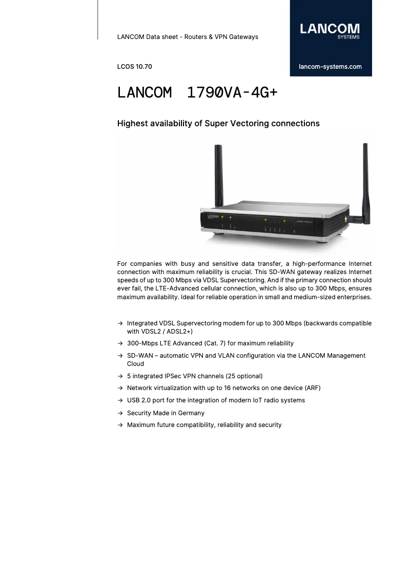 Page 1 of the manual Technical Sheet Lancom 1790VA-4G+