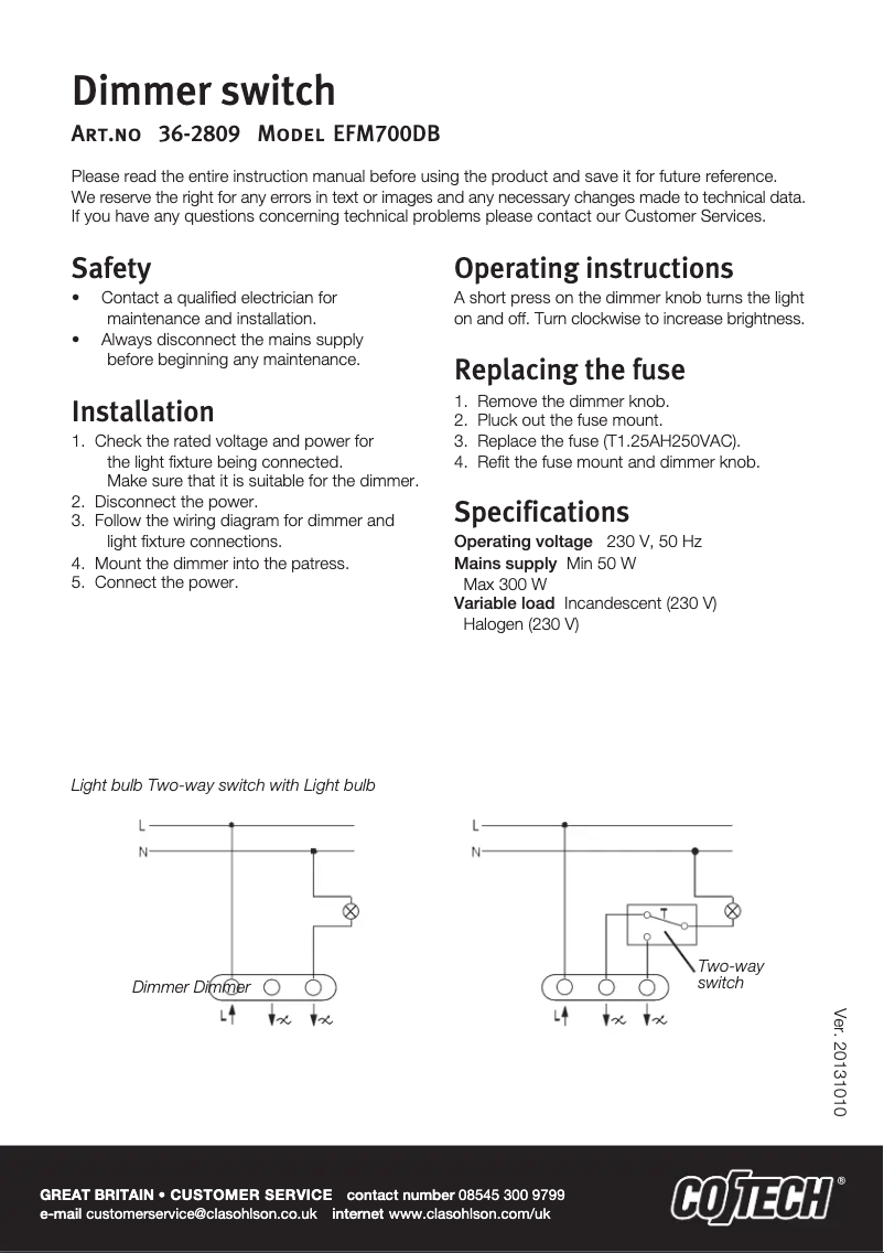 Page 1 of the manual User Manual Cotech EFM700DB