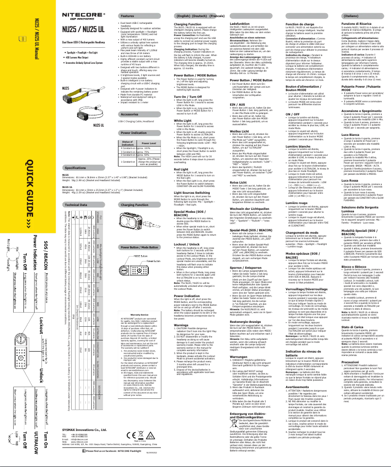 Page 1 of the manual User Manual Nitecore NU25 UL
