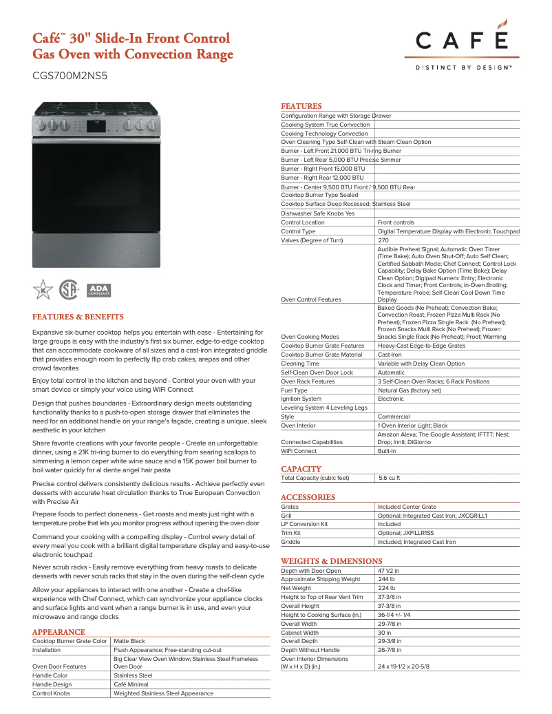 Page 1 of the manual Technical Sheet GE CGS700M2NS5