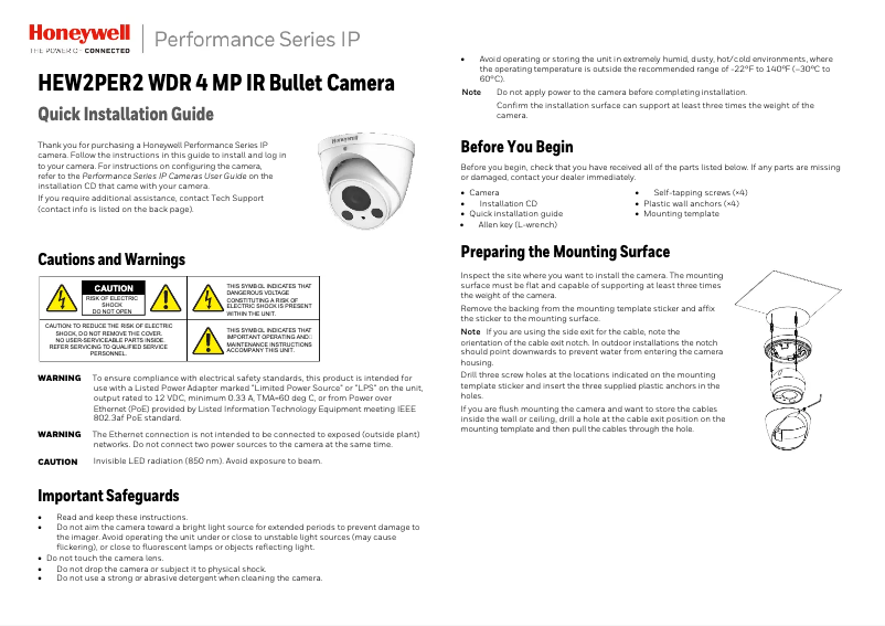 First page image of the manual for Performance HEW2PER2