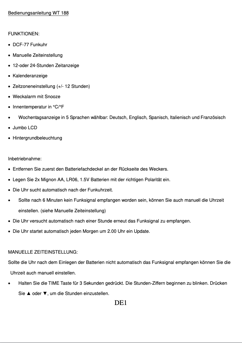 First page image of the manual for WT 188