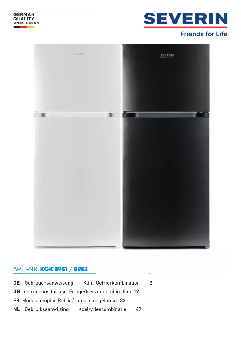 Page 1 of the manual User Manual Severin KGK 8952