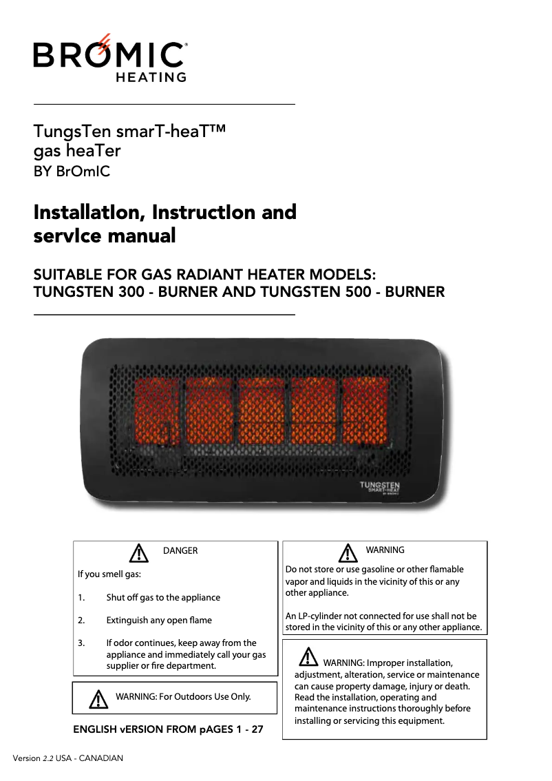 Page 1 of the manual User Manual Bromic Tungsten Smart-Heat BH0210004