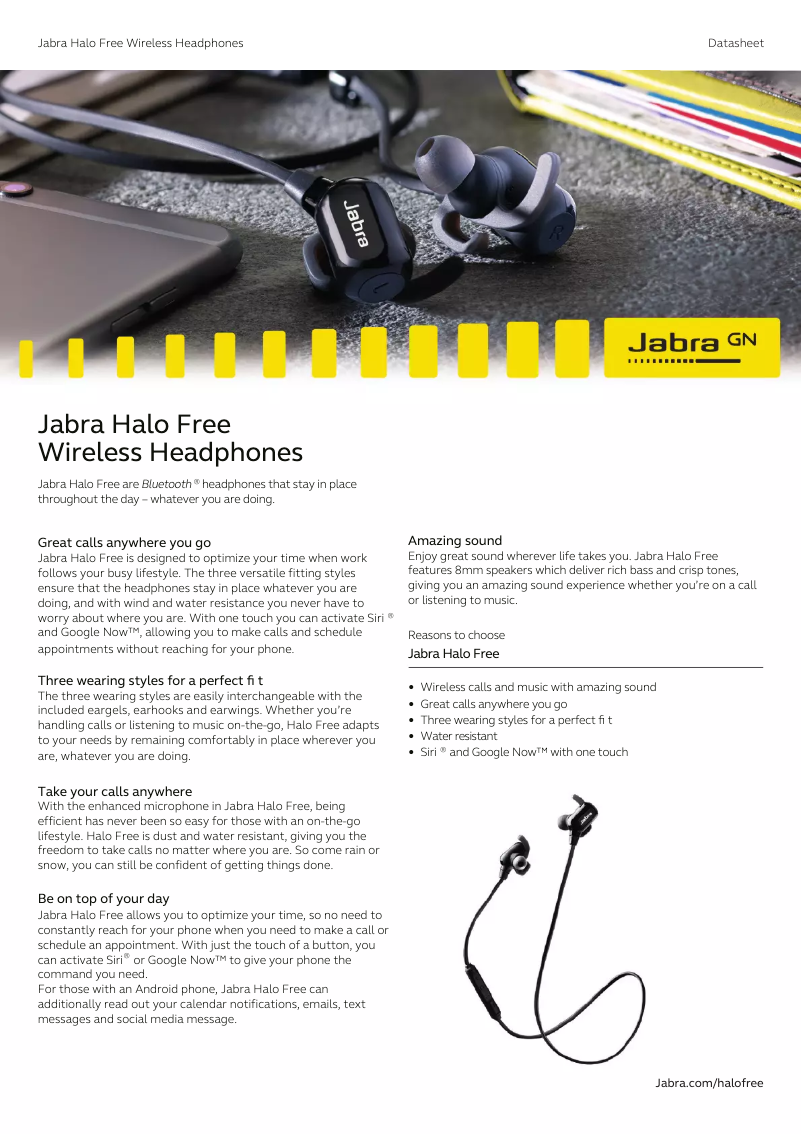 Page 1 of the manual Technical Sheet Jabra Halo Free