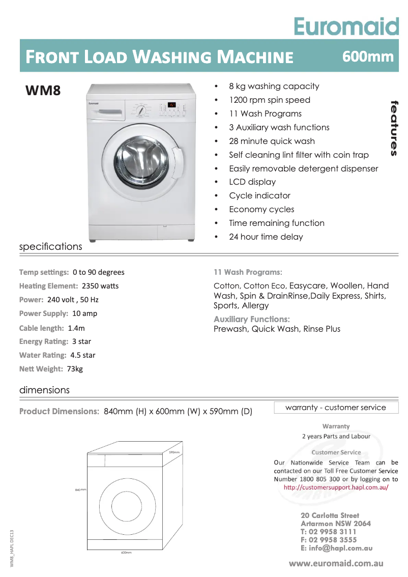 First page image of the manual for WM8