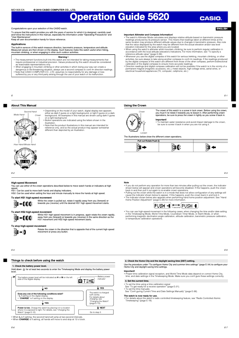 First page image of the manual for Pro Trek PRW-50Y-1BER