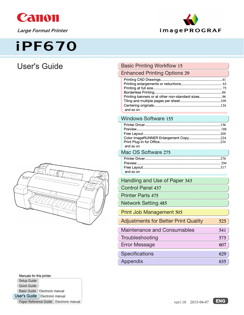 First page image of the manual for imagePROGRAF iPF670E