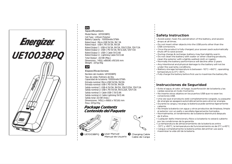 First page image of the manual for UE10038PQ