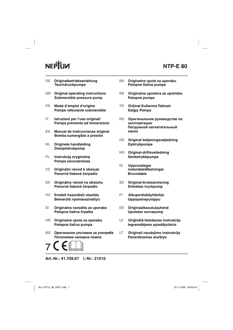 First page image of the manual for NTP-E 80