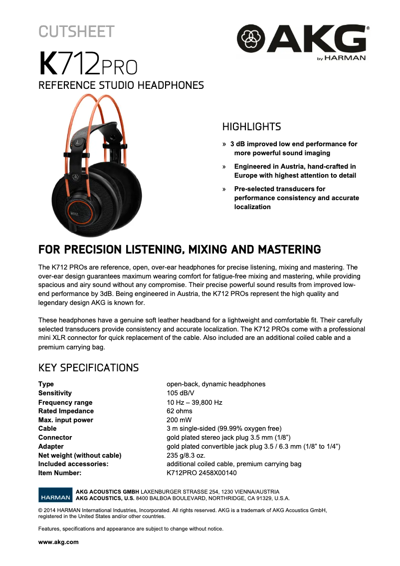 Page 1 of the manual User Manual AKG K712 PRO