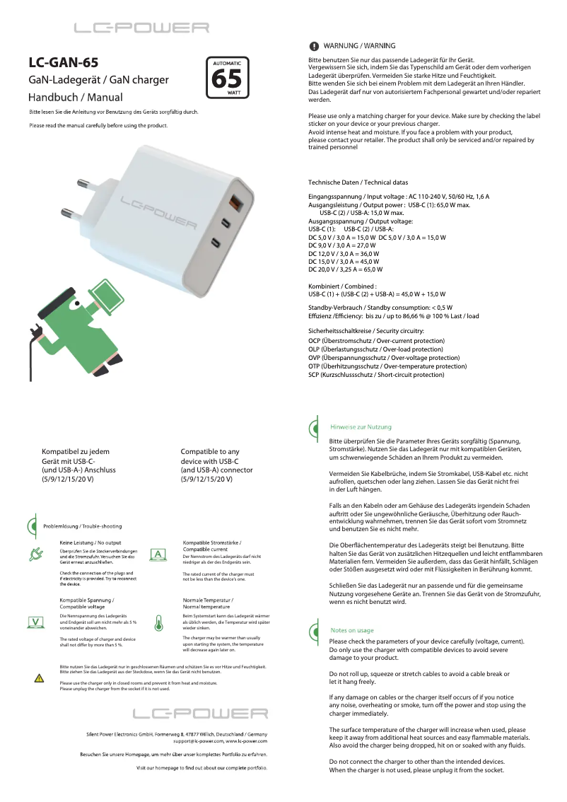Page 1 of the manual User Manual LC-Power LC-GAN-65