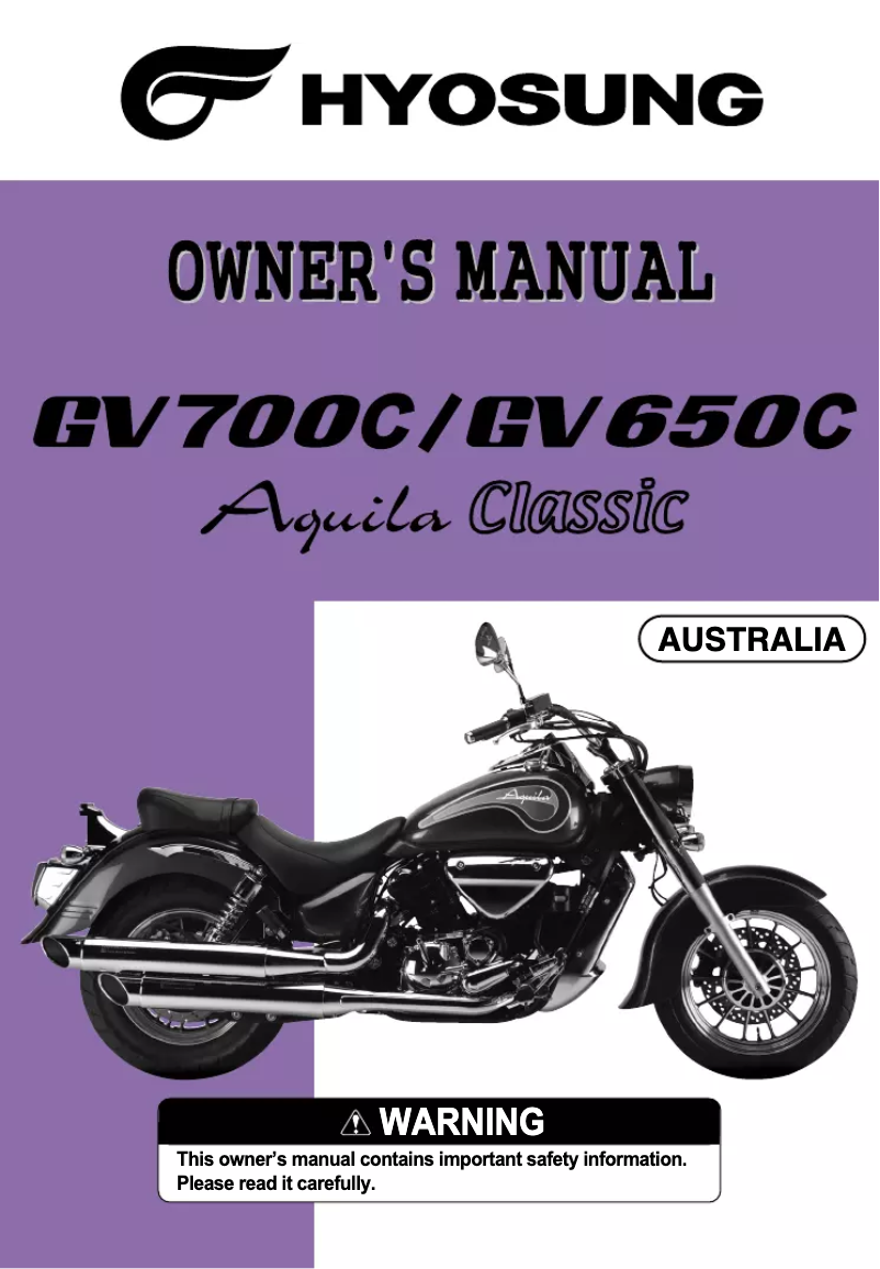 Page 1 of the manual User Manual Hyosung Aquila GV650C