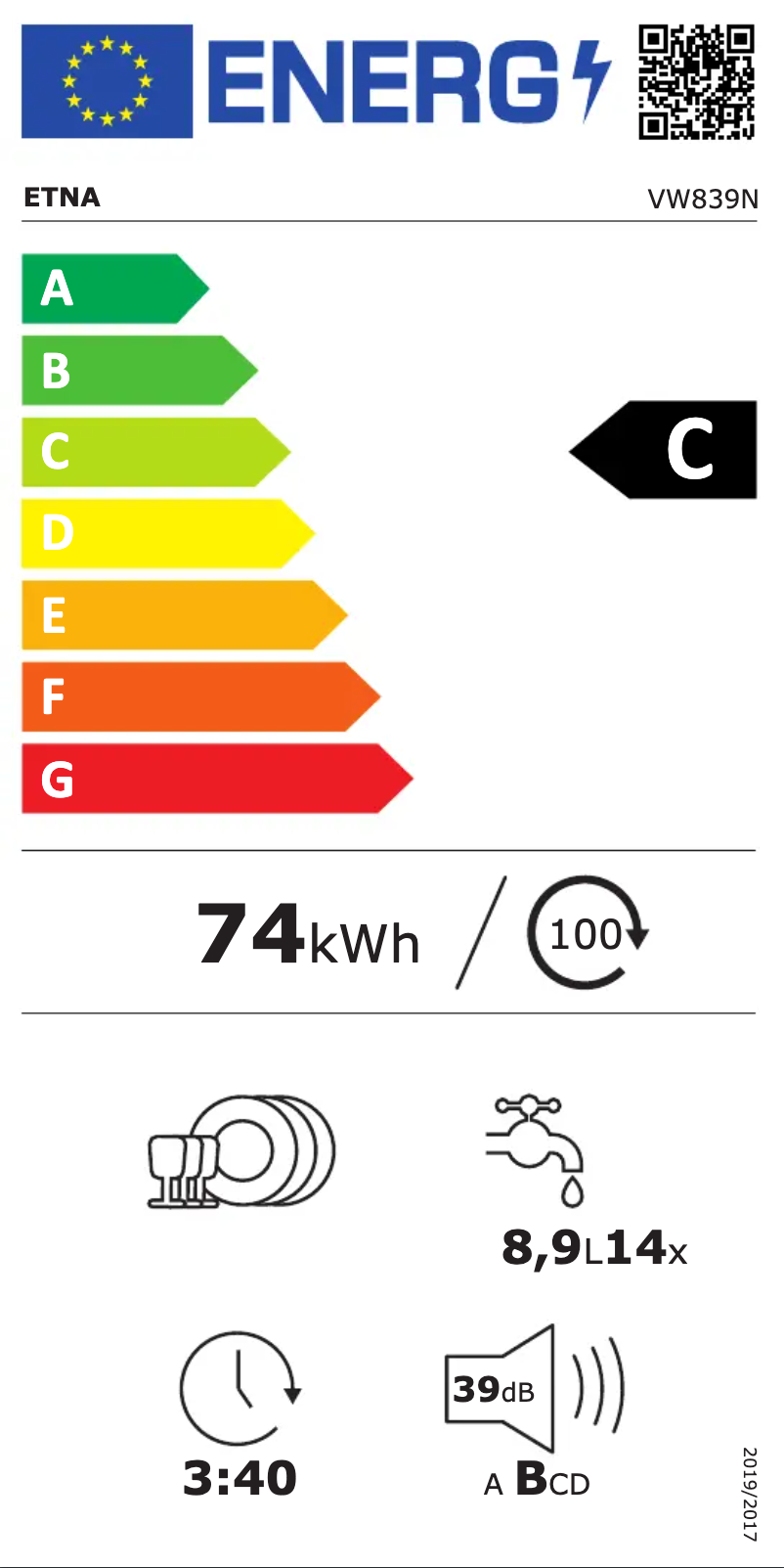Page 1 of the manual Energy Label Etna VW839N